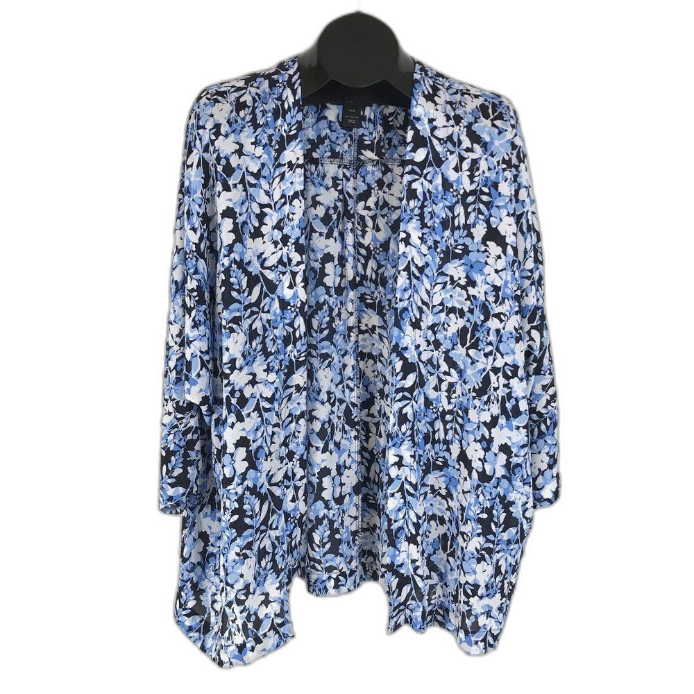 Lane Bryant Open Front Floral Kimono Women's Plus 14/16 Sheer 3/4 Sleeves Summer